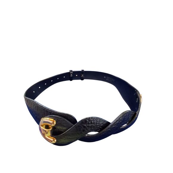 Vintage JULIUS RESNICK Black Leather Belt Women's size 33" Croc Print Old Money - Picture 8 of 10